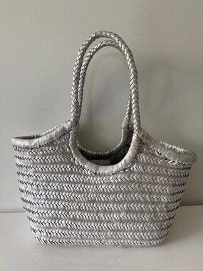 ALTICA Woven Leather Mona Lisa Tote Handbag Silver, MEDIUM